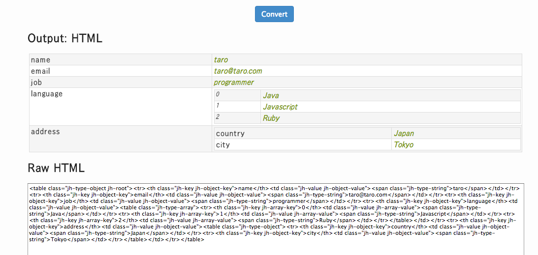 json html