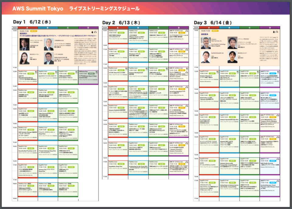 AWS Summit Tokyo 　ライブストリーミングスケジュール 