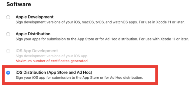 iOS Distribution (App Store and Ad Hoc)を選択する