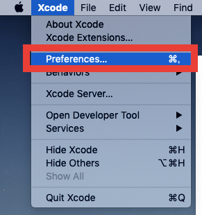XcodeのPreferenceを選択する