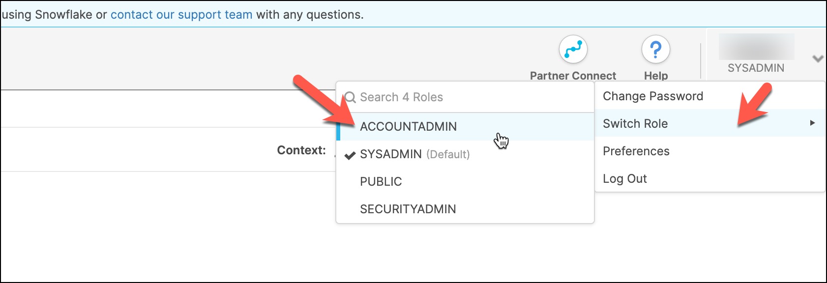 snowflake-login-to-console-and-switch-role-to-accoutadmin