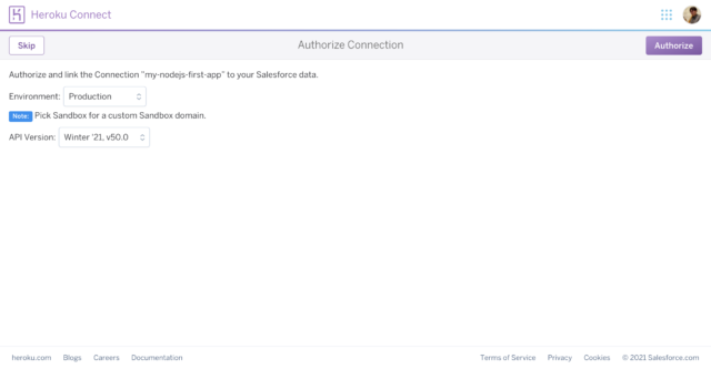 Heroku ConnectのAuthorize Connection画面