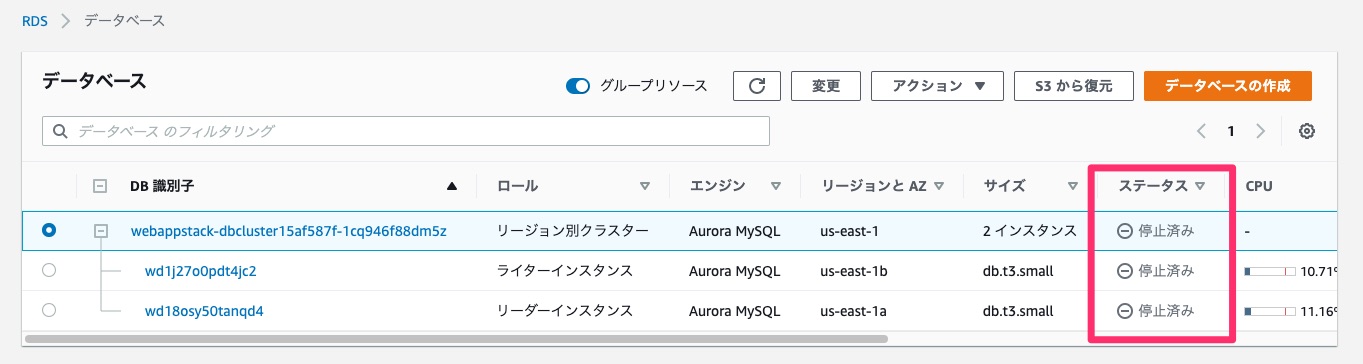 ステートマシン実行後のDBクラスターの状態