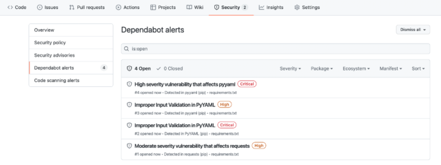 GitHubでセキュリティアラートの通知がくる