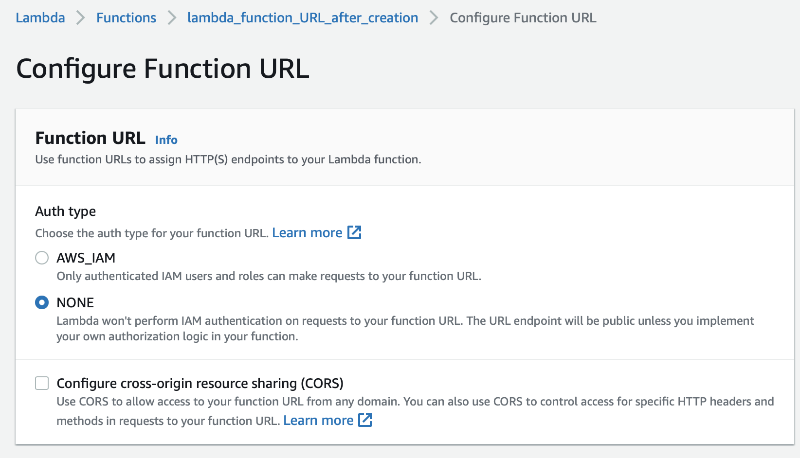 function url while creating