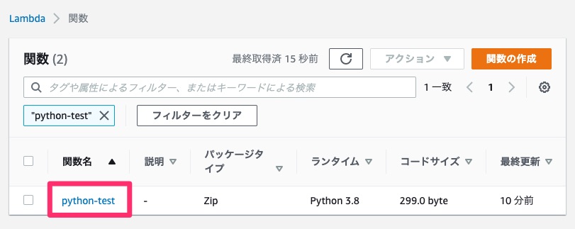 変更したいLambda関数をクリック