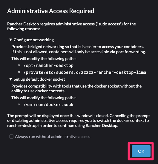 Rancher Desktop_Administrator Access Required