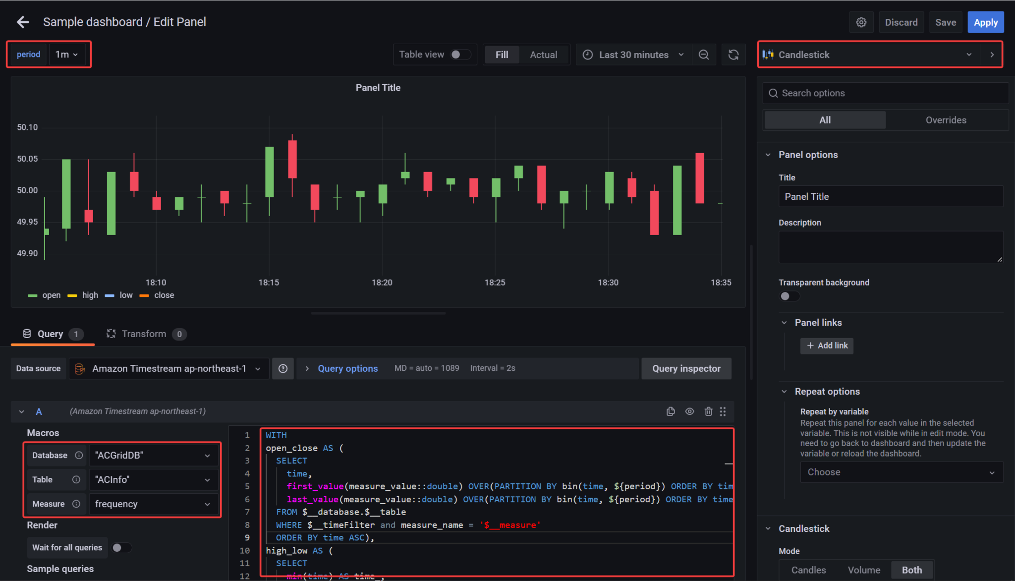 Grafana+Amazon Timestreamでローソク足チャートを表示してみた DevelopersIO
