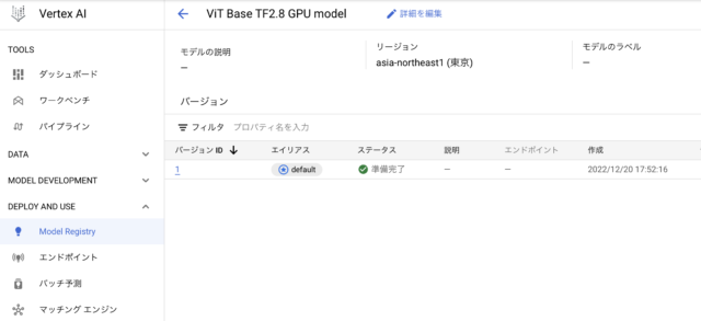 check vertex ai model registry for uploaded ViT mode