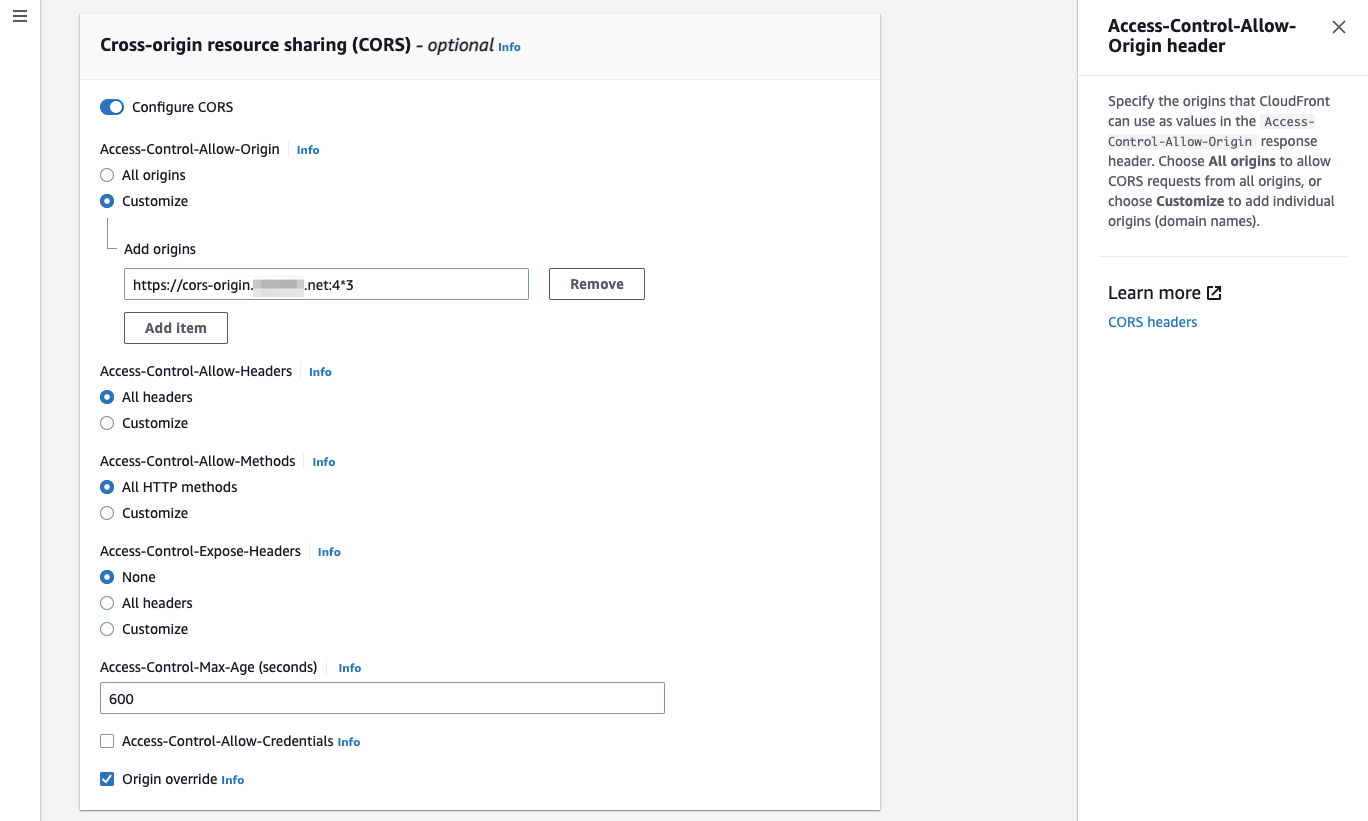 [update] Amazon CloudFrontでCORS accesscontrol headersにワイルドカードを使ったポート指定ができるようになっていました